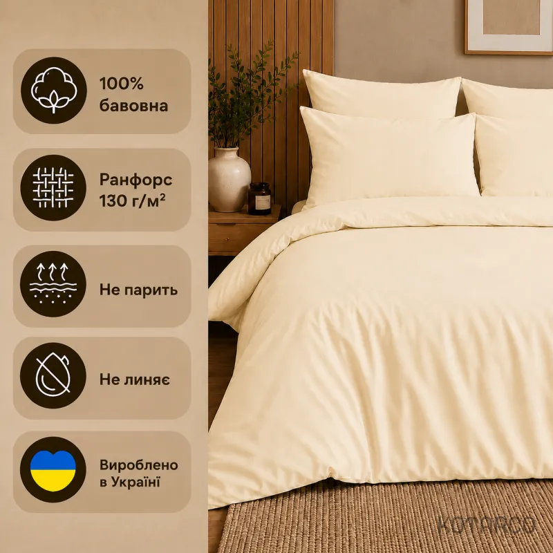 Комплект постільної білизни ZHN Ранфорс Ванільний Полуторний розмір 150х220 — фото 5