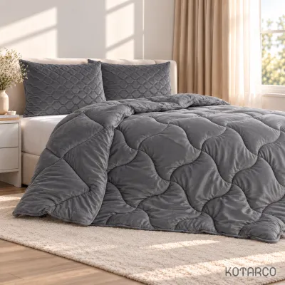 Ковдра зимова Велюрова Double Air 350 г/м² Темно-сіра