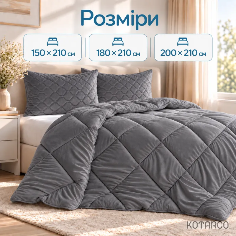 Ковдра зимова Велюрова Double Air 350 г/м² Темно-сіра — фото 3