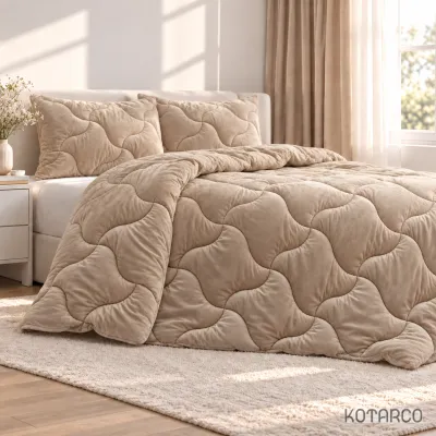 Ковдра зимова Велюрова Double Air 350 г/м² Золотий беж