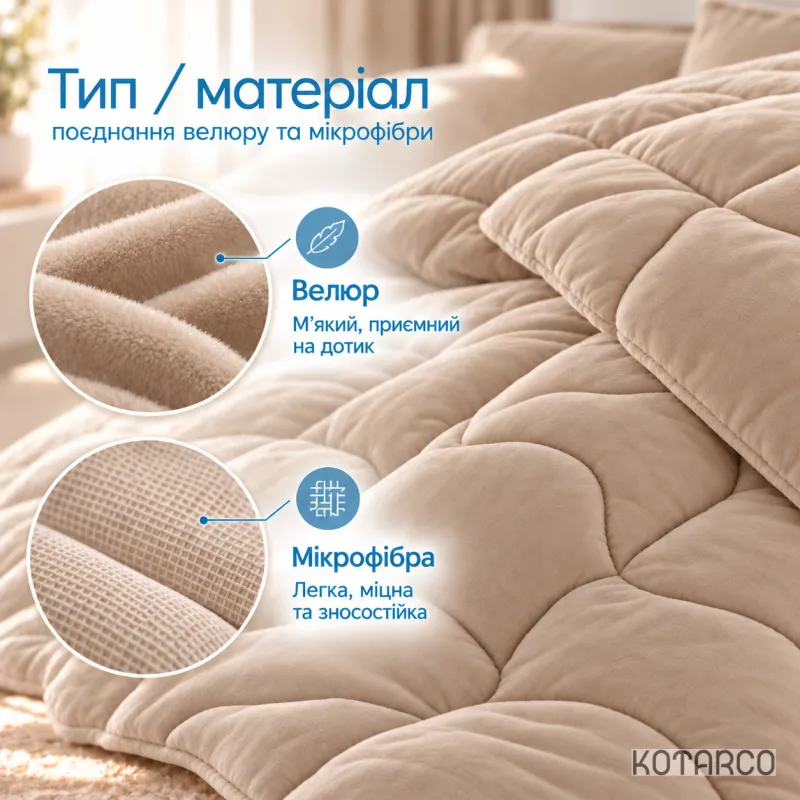 Ковдра зимова Велюрова Double Air 350 г/м² Золотий беж — фото 2