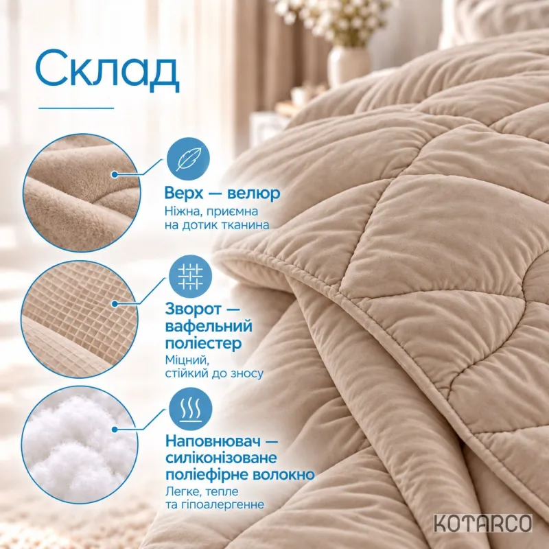 Ковдра зимова Велюрова Double Air 350 г/м² Золотий беж — фото 4