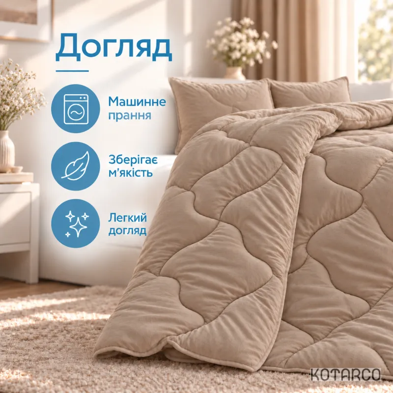 Ковдра зимова Велюрова Double Air 350 г/м² Золотий беж — фото 7