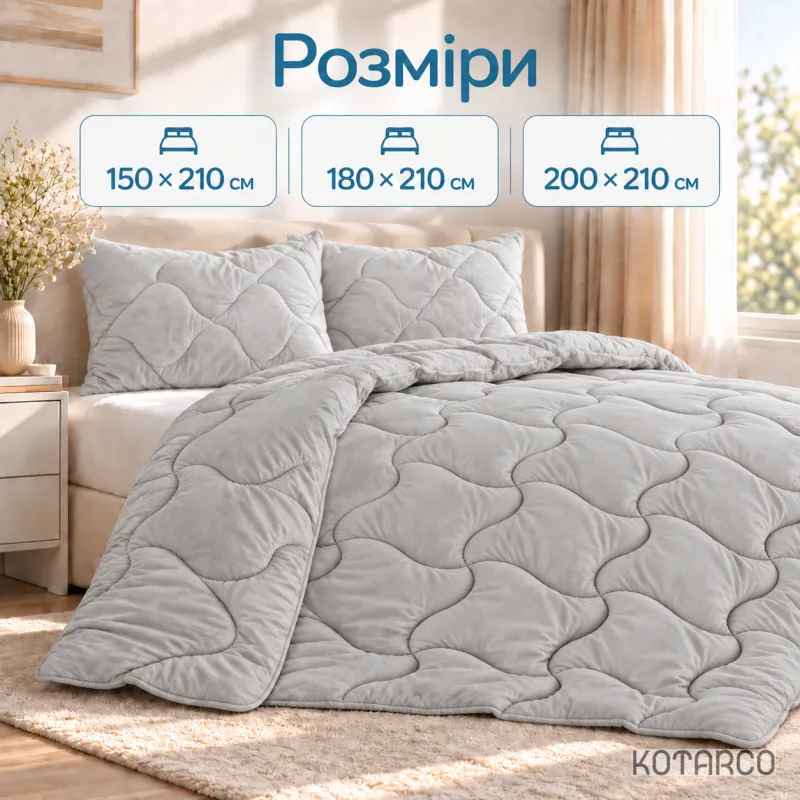 Ковдра зимова Велюрова Double Air 350 г/м² Світло-сіра — фото 3
