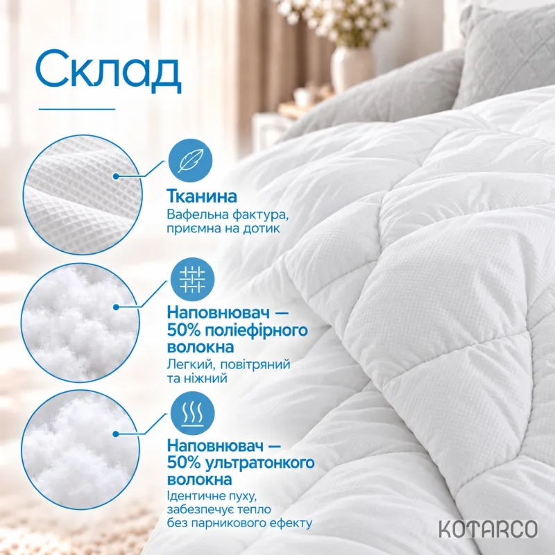 Ковдра зимова Huggy Штучний пух вафельна текстура 350 г/м² — фото 3