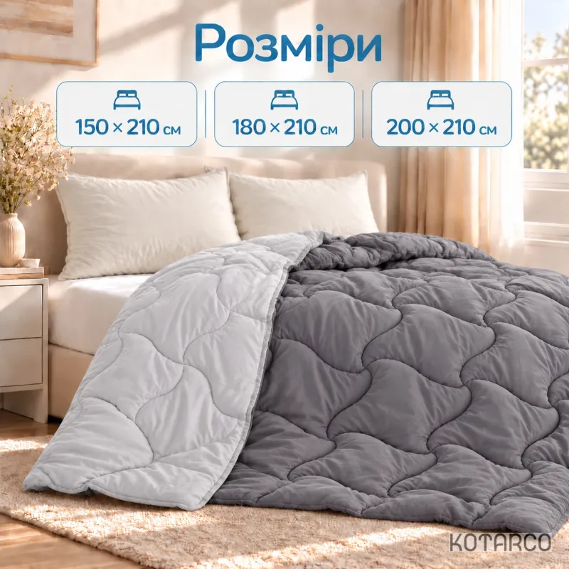 Ковдра всесезонна Два кольори темно-сіра/світло-сіра гіпоалергенна 400 г/м² — фото 7