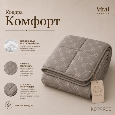 Ковдра зимова Комфорт Холлофайбер Vital Textile Півтораспальний розмір 150х210 см — фото 7