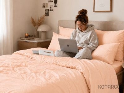 Комплект постільної білизни ZHN Ранфорс Персиковий , 2 підковдри — фото 4